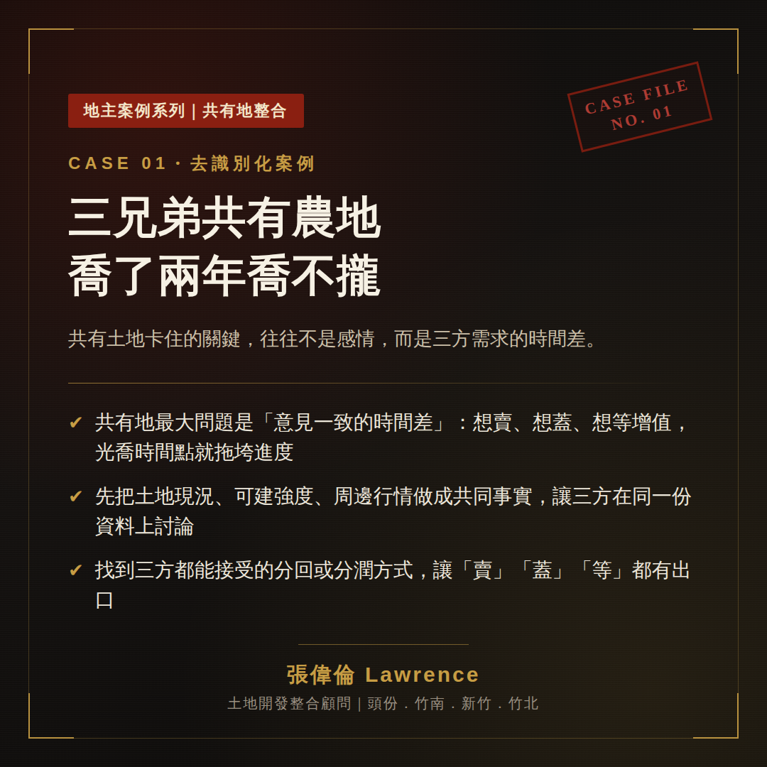 三兄弟共有農地，喬了兩年喬不攏