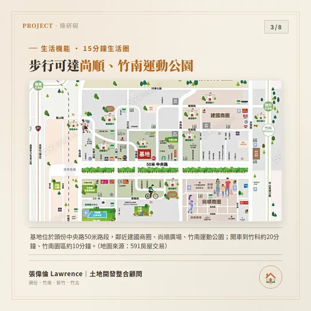 臻研硯頭份中央路生活圈與通勤機能圖