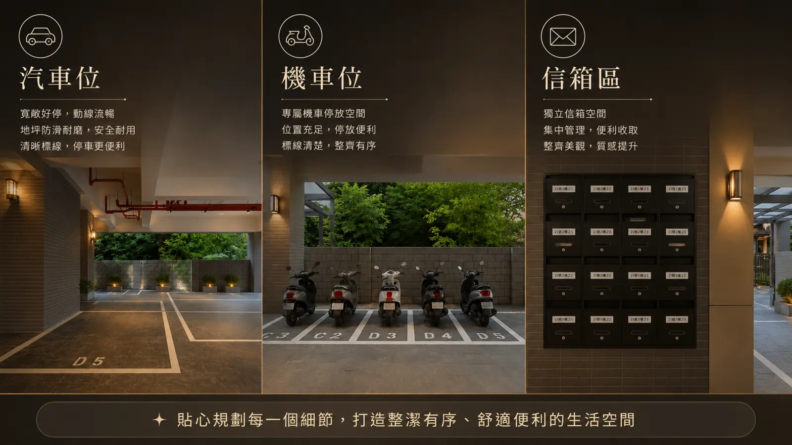 晟鑫苑7汽車位機車位與信箱區示意